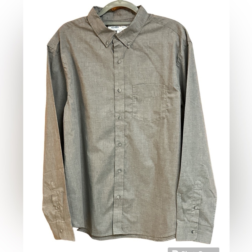 Old Navy Regular Fit Grey Longsleeved Cotton Blend Buttondown Dress Shirt XL NWT